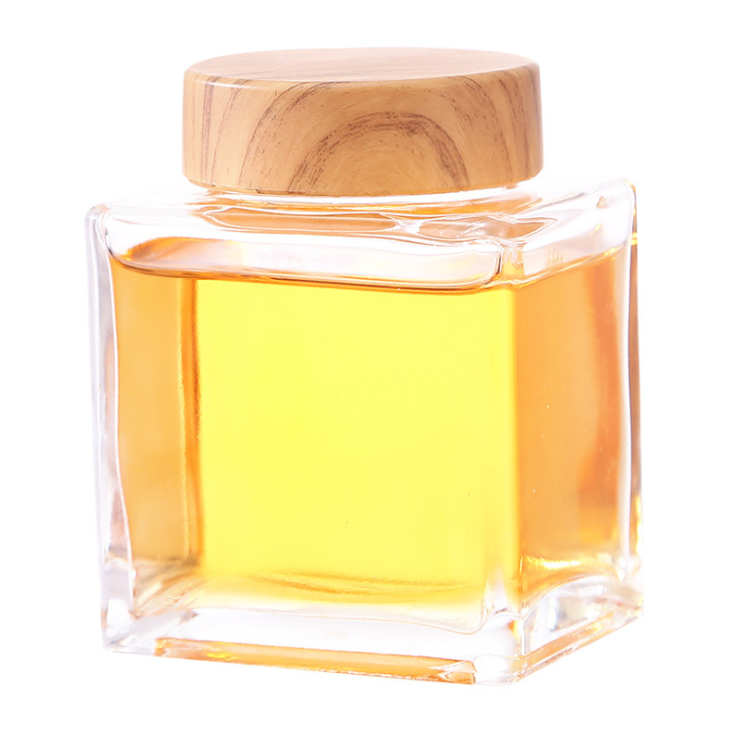 custom luxury empty certificated crystal  50ml 80ml 100ml 200ml square wide mouth glass mini honey jar with wood top