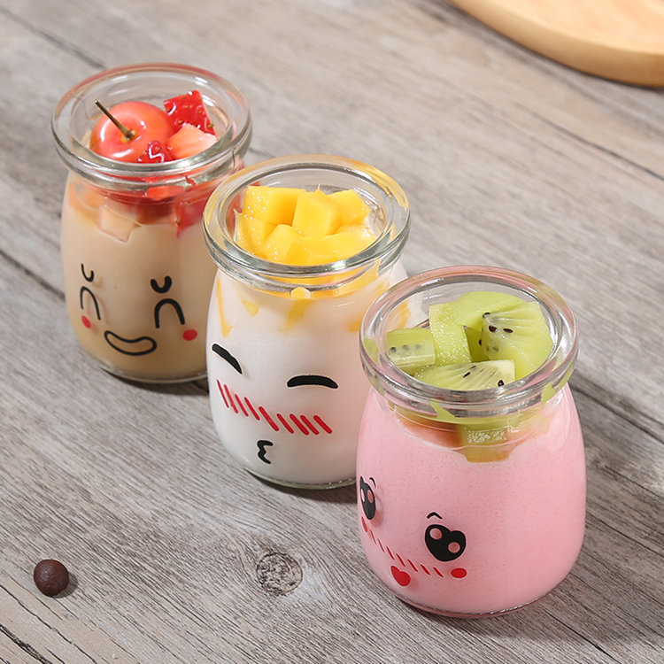 custom made 100ml 150ml 200ml pudding glass jar yogurt jar with plastic cap