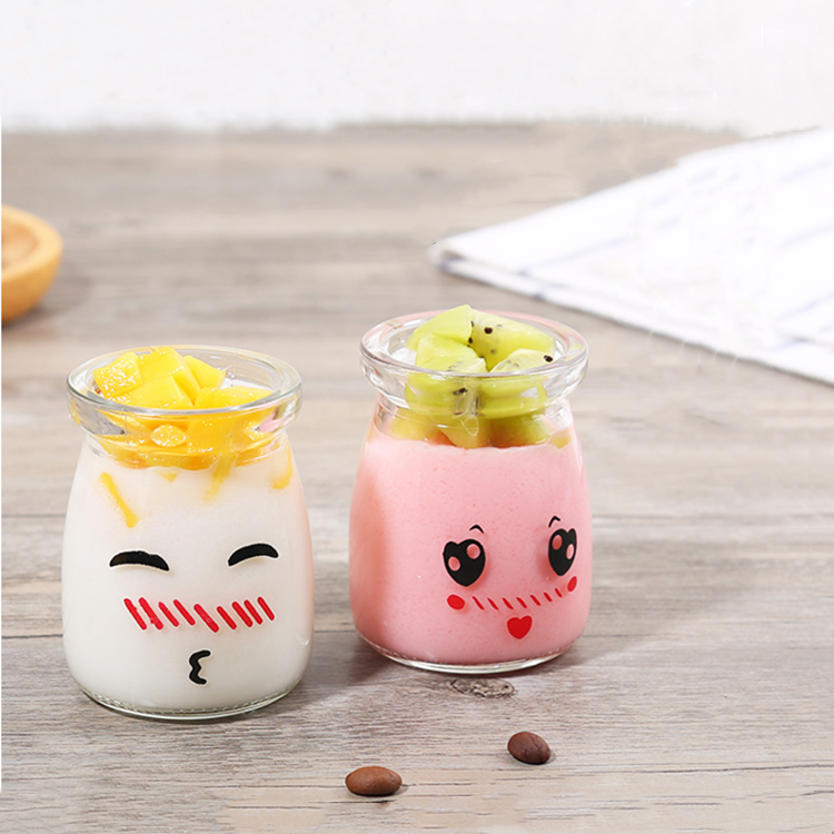 custom made 100ml 150ml 200ml pudding glass jar yogurt jar with plastic cap