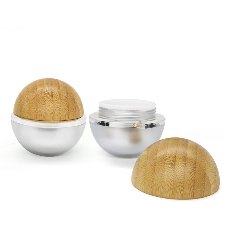 custom made 20ml 30ml 50ml 1oz 3oz 4oz ball shape cream frosted glass jar with bamboo wooden lid for face mask