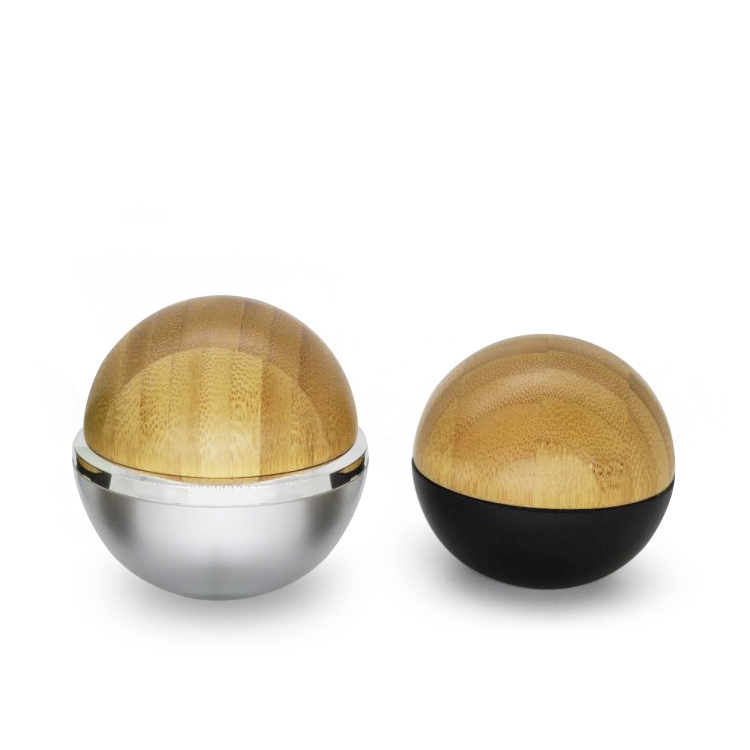 custom made 20ml 30ml 50ml 1oz 3oz 4oz ball shape cream frosted glass jar with bamboo wooden lid for face mask