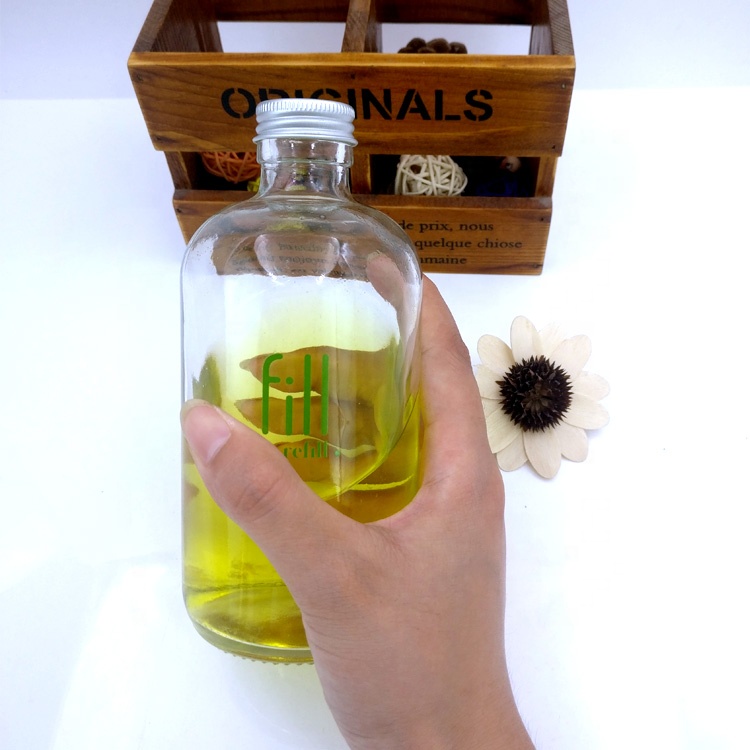 custom made 350ml boston round glass bottle 12oz kombucha bottle with aluminum metal lids for cold pressed drinks juice coffee