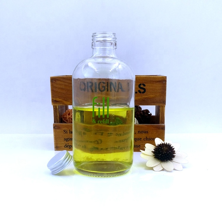 custom made 350ml boston round glass bottle 12oz kombucha bottle with aluminum metal lids for cold pressed drinks juice coffee