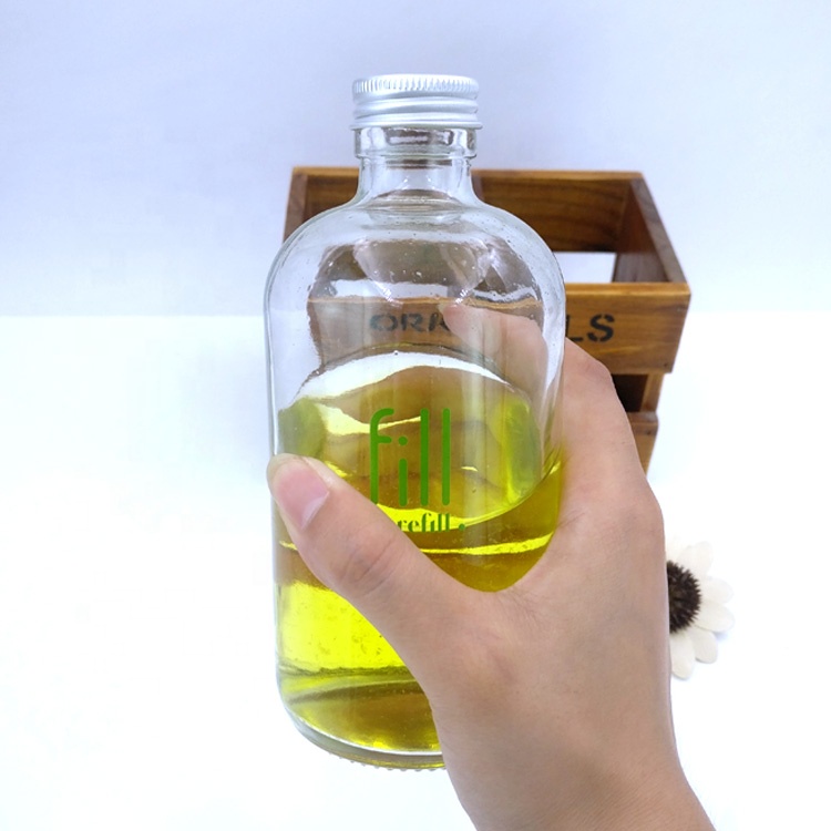 custom made 350ml boston round glass bottle 12oz kombucha bottle with aluminum metal lids for cold pressed drinks juice coffee