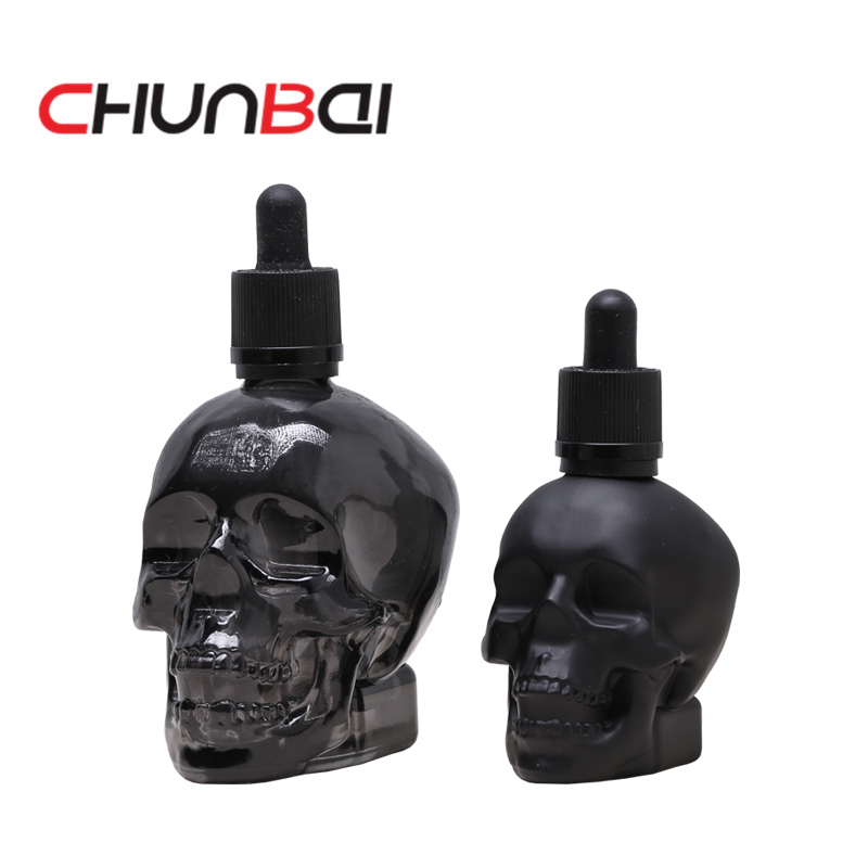 custom made clear skull 30ml glass dropper bottles with paper box for smoking oil