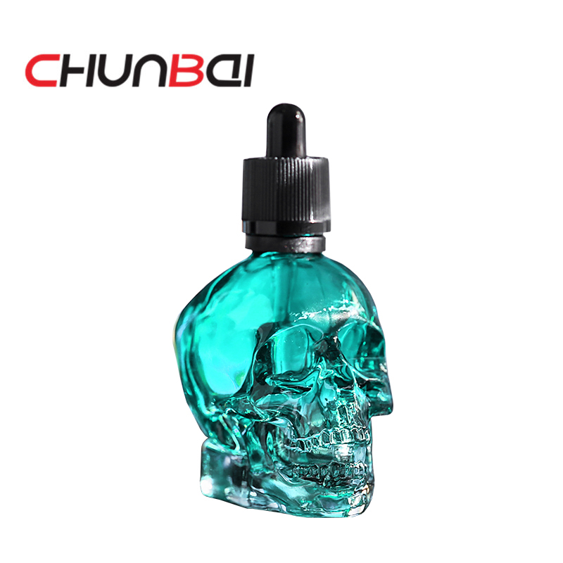 custom made clear skull 30ml glass dropper bottles with paper box for smoking oil