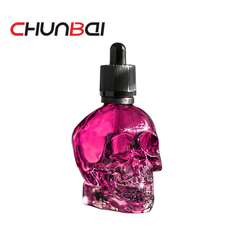 custom made clear skull 30ml glass dropper bottles with paper box for smoking oil