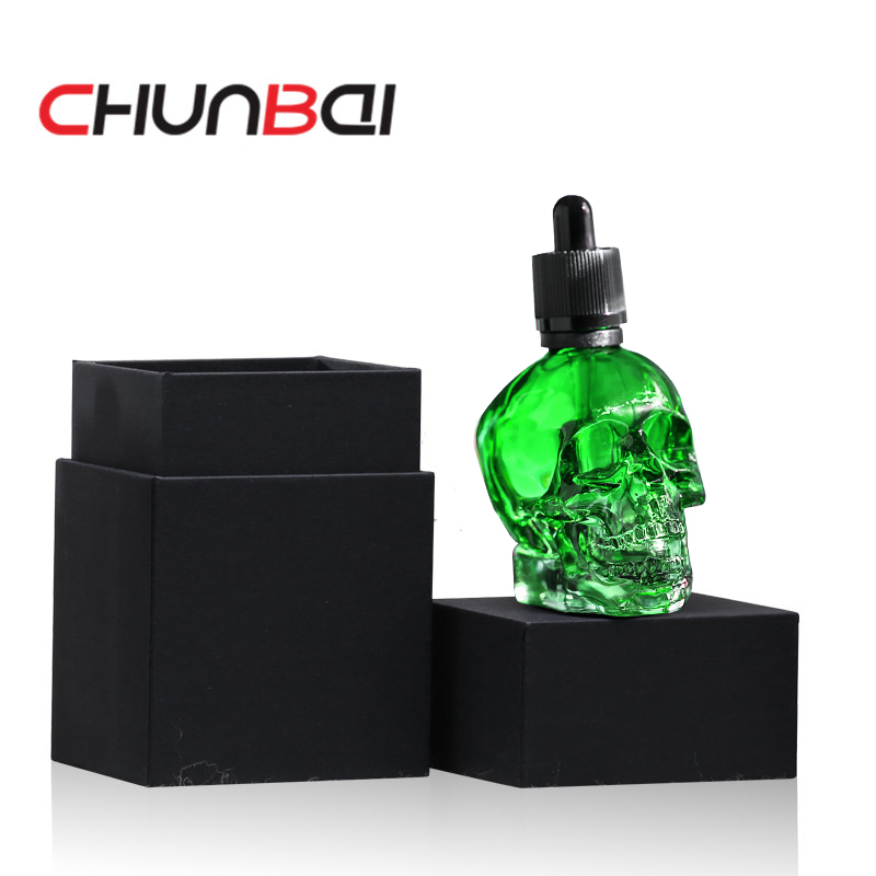 custom made clear skull 30ml glass dropper bottles with paper box for smoking oil