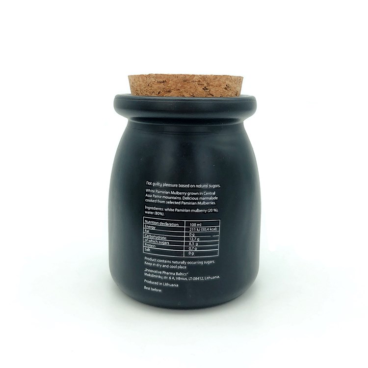 custom made100ml 200ml Black color glass pudding jar with plastic cap and cork