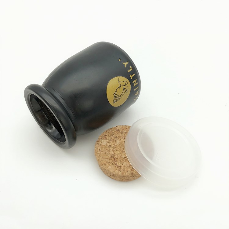 custom made100ml 200ml Black color glass pudding jar with plastic cap and cork