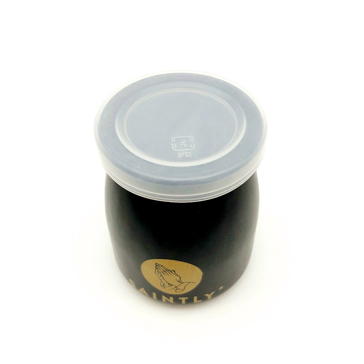 custom made100ml 200ml Black color glass pudding jar with plastic cap and cork