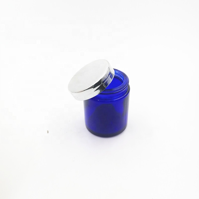 custom metalized cap Alu lid spray glossy blue 3oz metal storage weeds herbs 120ml face cream bottle glass jar silver gold
