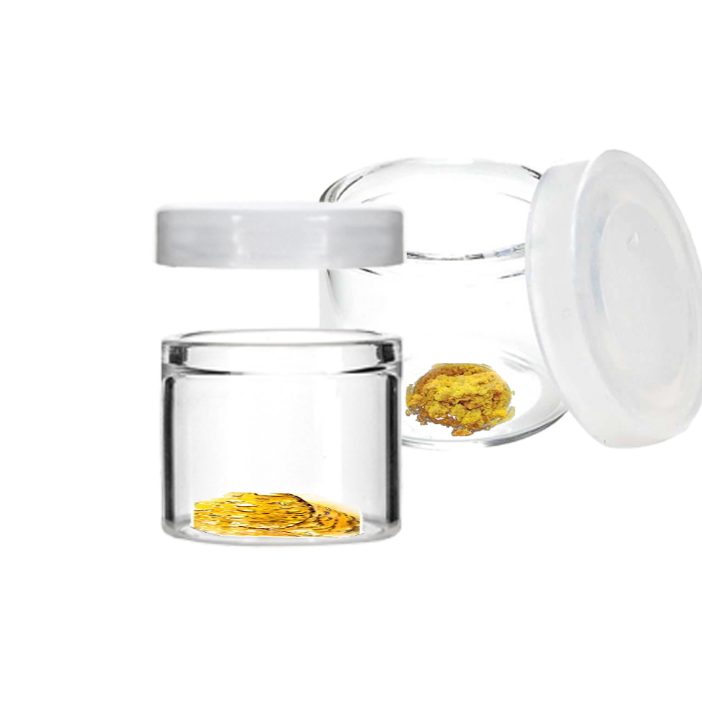 custom no neck glass jar container 5ml 6ml for concentrate shatter with child proof silicone plastic lid cap