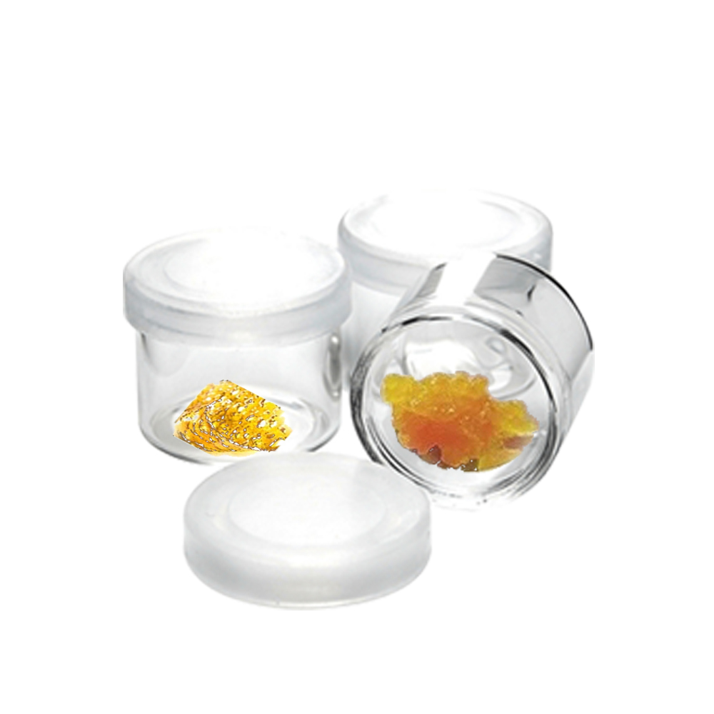 custom no neck glass jar container 5ml 6ml for concentrate shatter with child proof silicone plastic lid cap