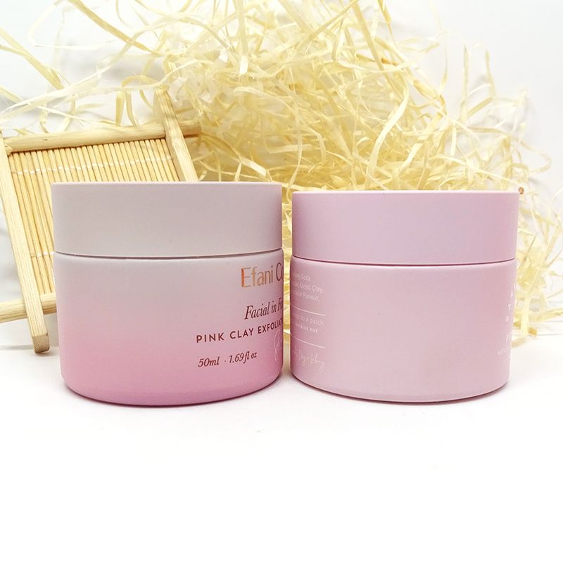 custom pink frosted round cosmetic glass container 50 g cream jar with lids for cosmetic packaging