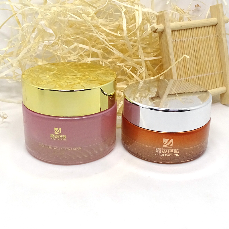 custom pink frosted round cosmetic glass container 50 g cream jar with lids for cosmetic packaging