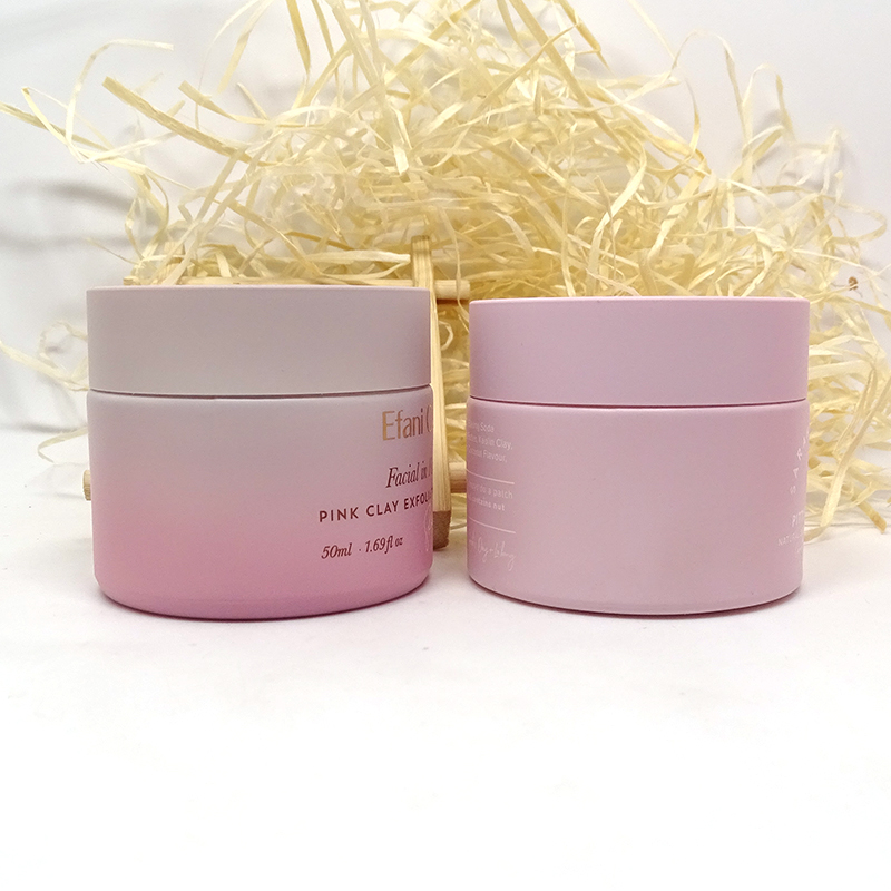 custom pink frosted round cosmetic glass container 50 g cream jar