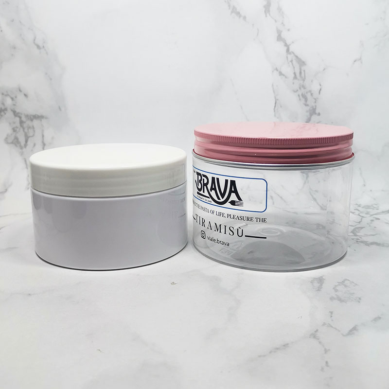 custom pink metal lid cosmetic cream transparent 300ml pet jar with silk printing logo