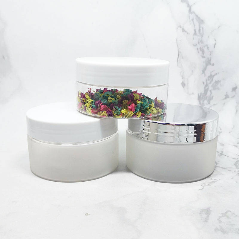 custom pink metal lid cosmetic cream transparent 300ml pet jar with silk printing logo