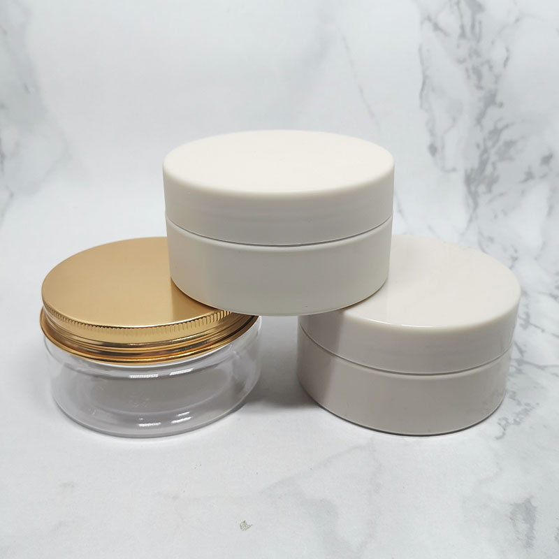 custom pink metal lid cosmetic cream transparent 300ml pet jar with silk printing logo