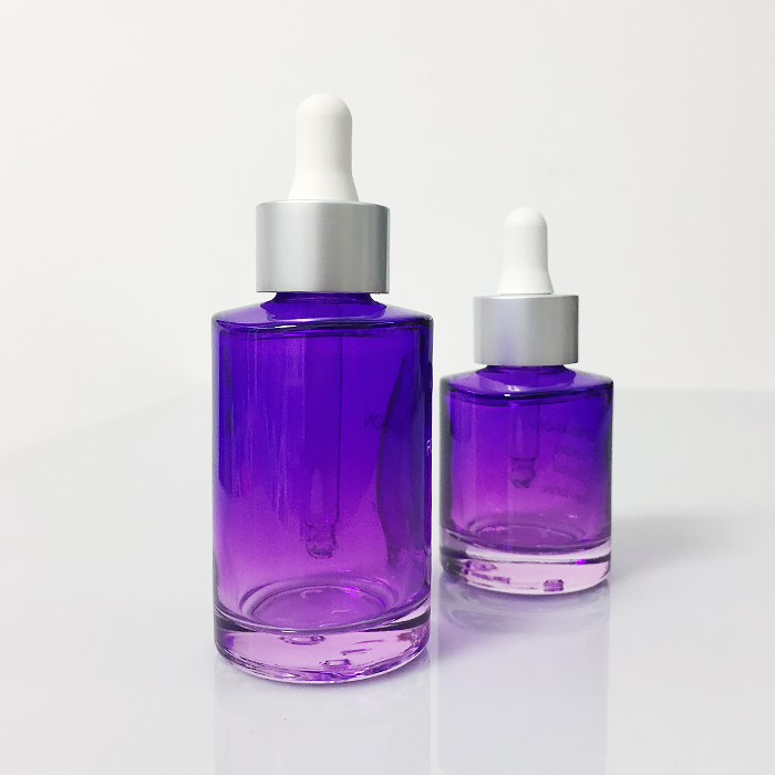 custom pretty cylinder cosmetics transparent purple wave shoulder glass dropper bottle 30 ml