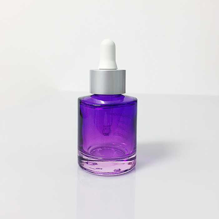 custom pretty cylinder cosmetics transparent purple wave shoulder glass dropper bottle 30 ml