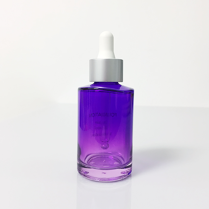 custom pretty cylinder cosmetics transparent purple wave shoulder glass dropper bottle 30 ml