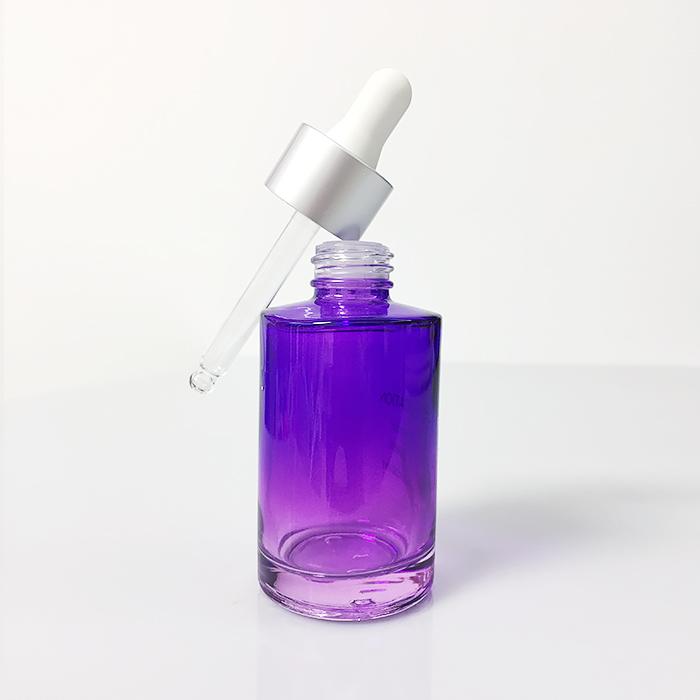 custom pretty cylinder cosmetics transparent purple wave shoulder glass dropper bottle 30 ml
