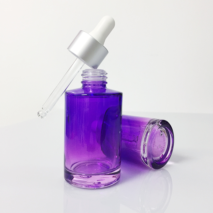custom pretty cylinder cosmetics transparent purple wave shoulder glass dropper bottle 30 ml