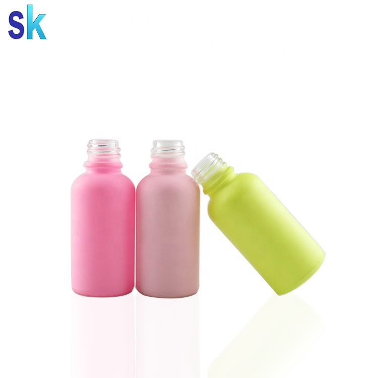 custom printed coloured 1oz pink glass liquid bottle with glass dropper