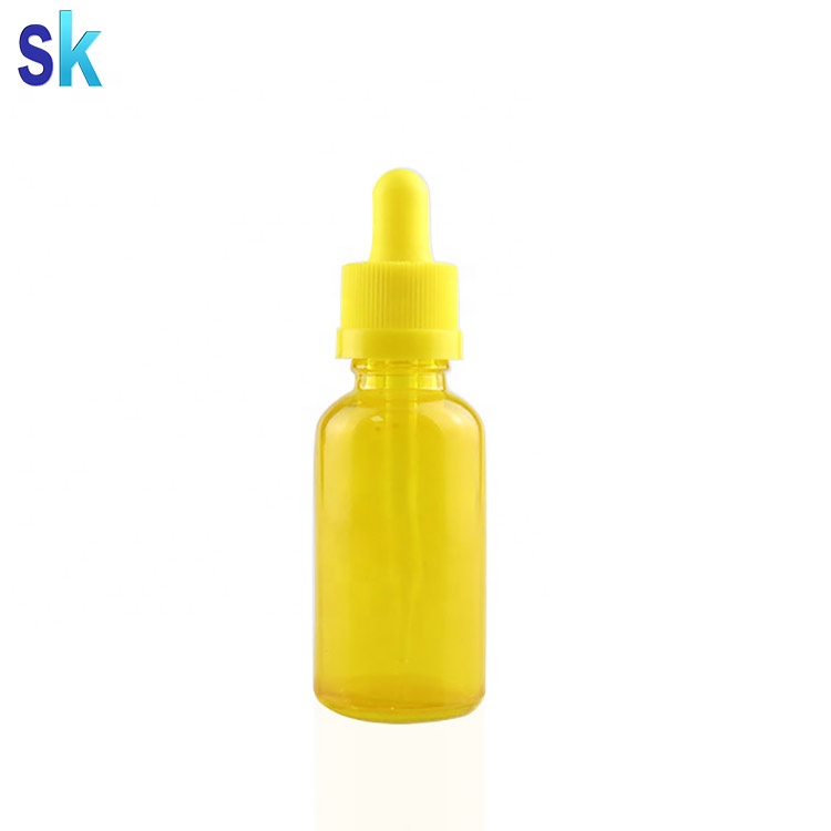 custom printed coloured 1oz pink glass liquid bottle with glass dropper