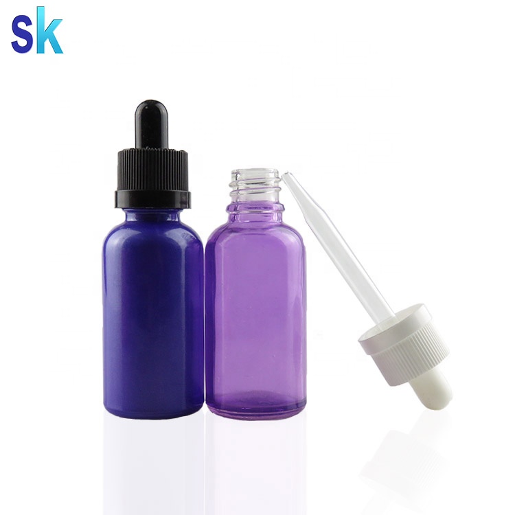custom printed coloured 1oz pink glass liquid bottle with glass dropper
