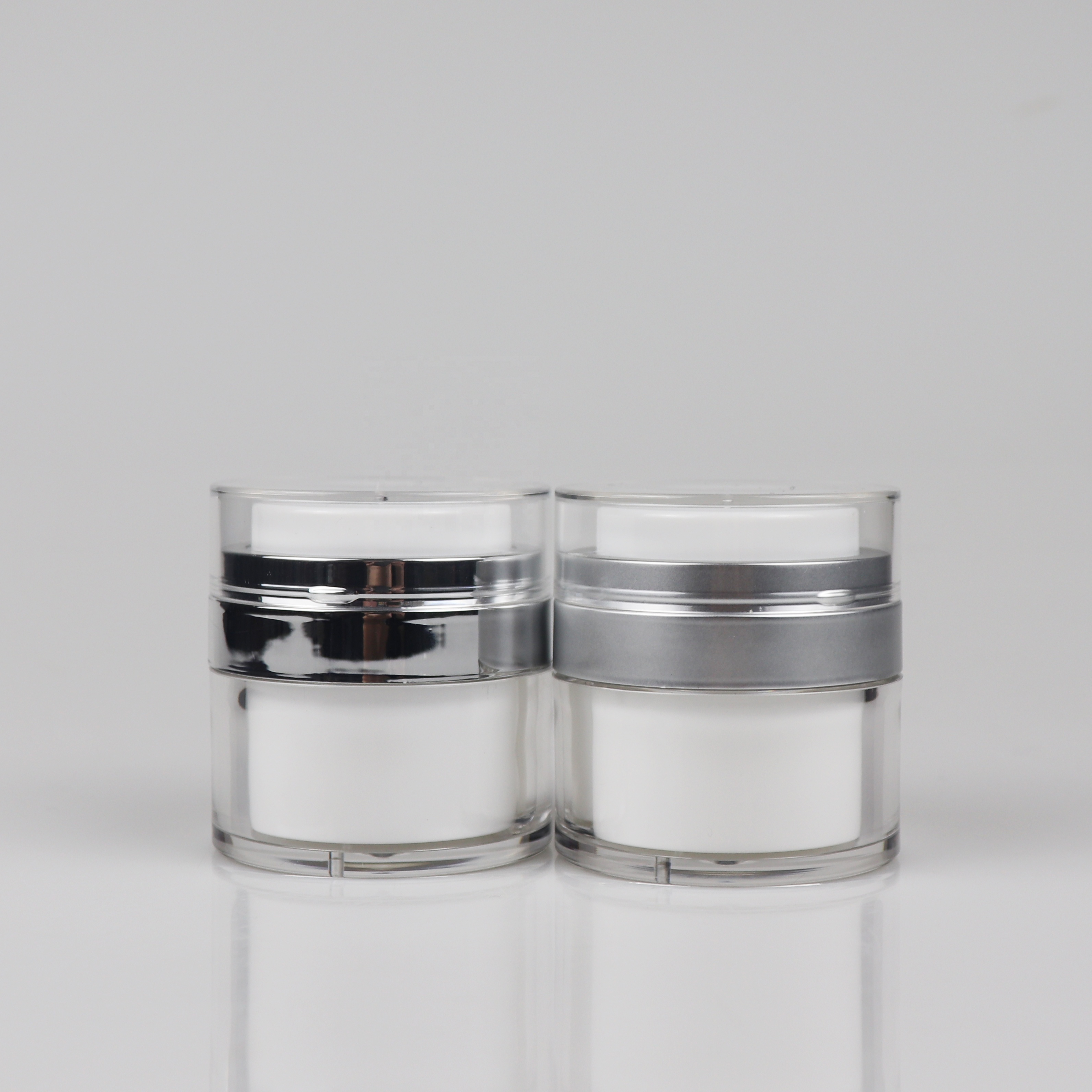 custom printing 15ml 30ml matte silver 50ml airless pump jar for cream packaging
