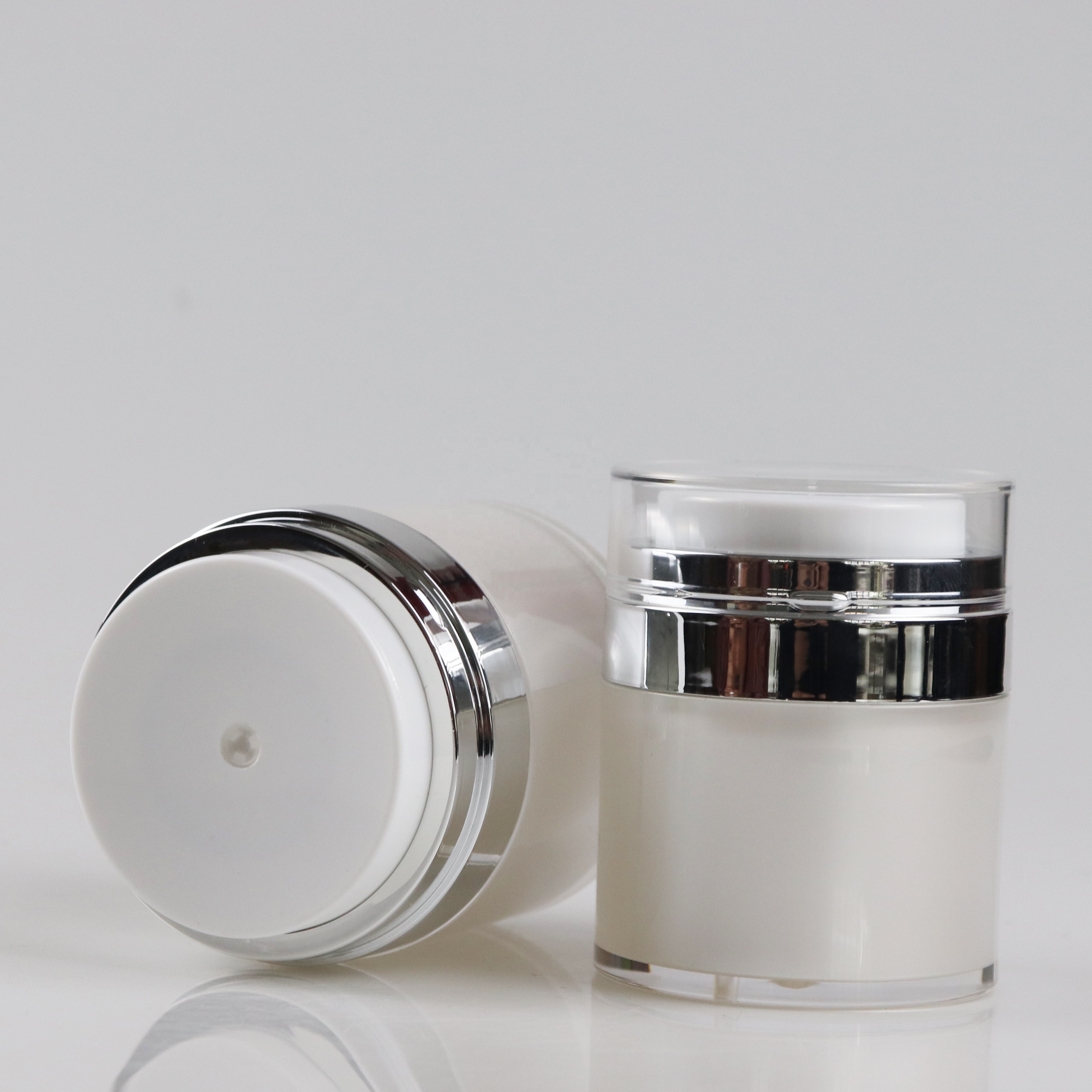 custom printing 15ml 30ml matte silver 50ml airless pump jar for cream packaging