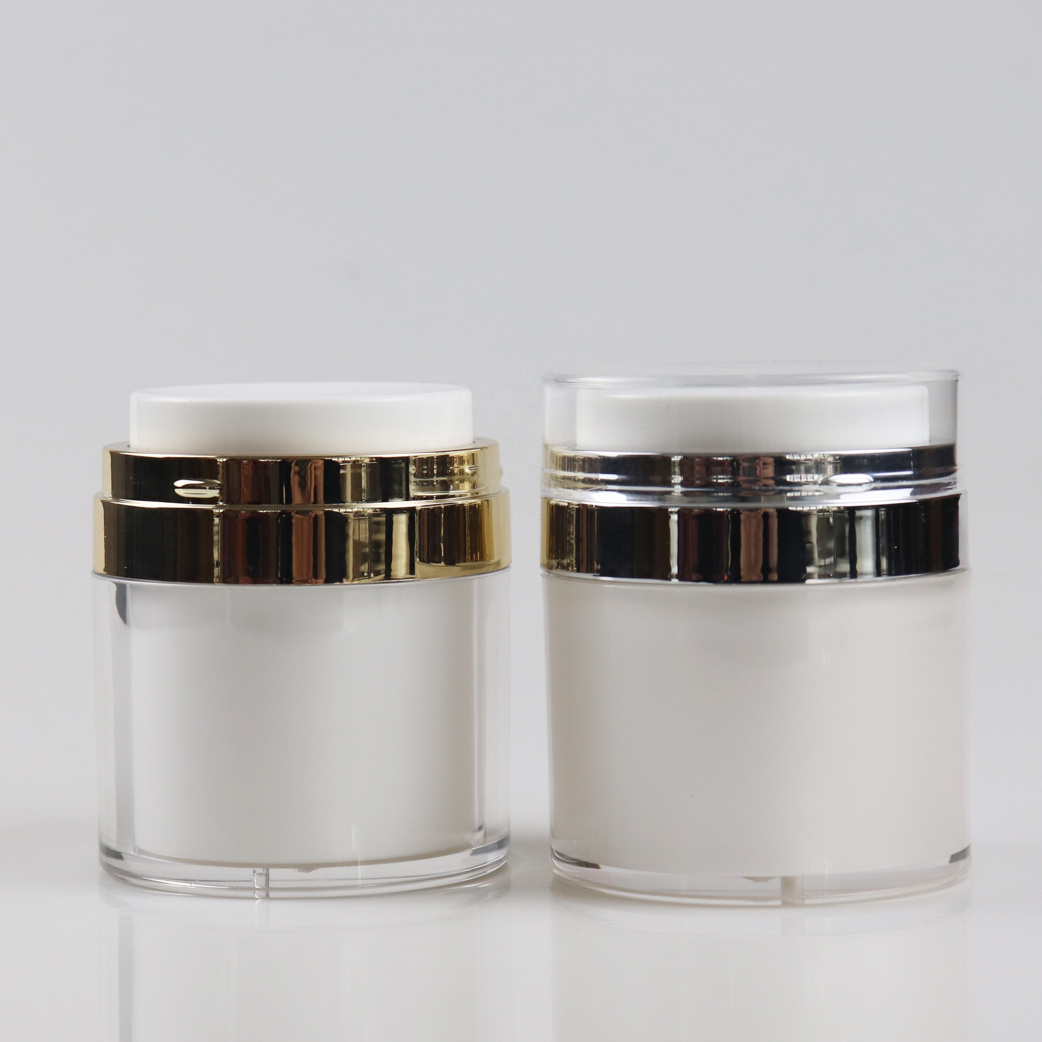 custom printing 15ml 30ml matte silver 50ml airless pump jar for cream packaging