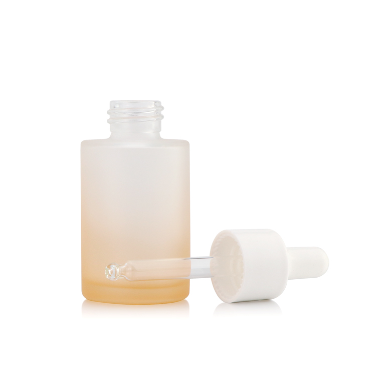 custom printing flat shoulder frosted clear glass dropper bottle glass oil bottle with dropper