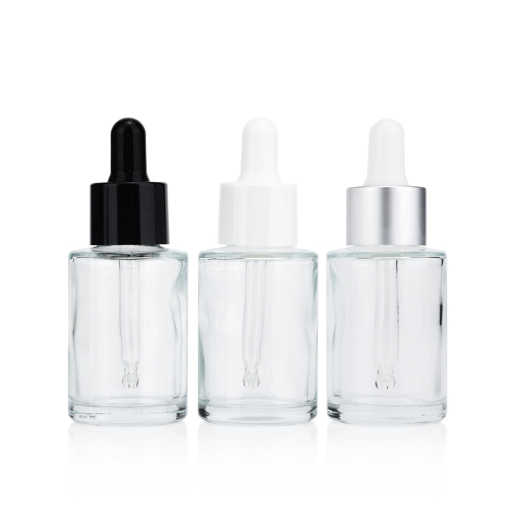 custom serum bottle 30ml essential oil bottle clear/frosted 30ml flat shoulder glass dropper bottle for skincare packaging