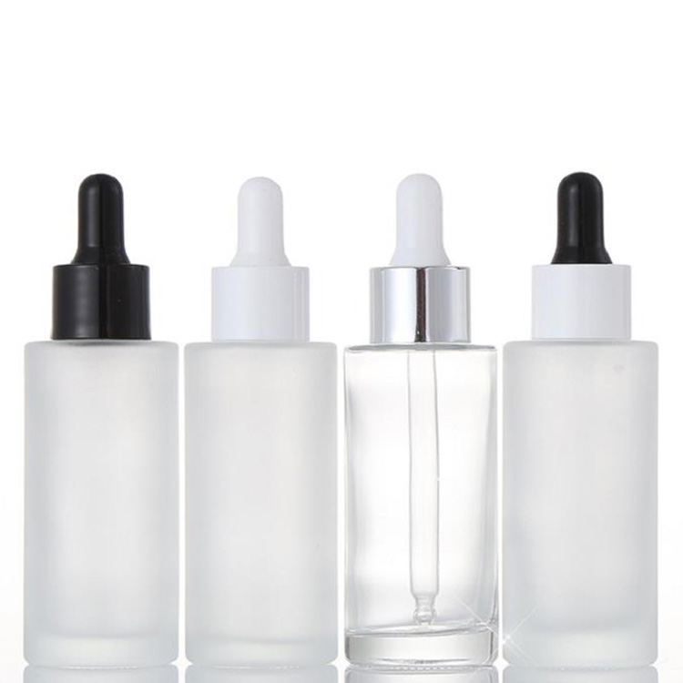 custom serum bottle 30ml essential oil bottle clear/frosted 30ml flat shoulder glass dropper bottle for skincare packaging