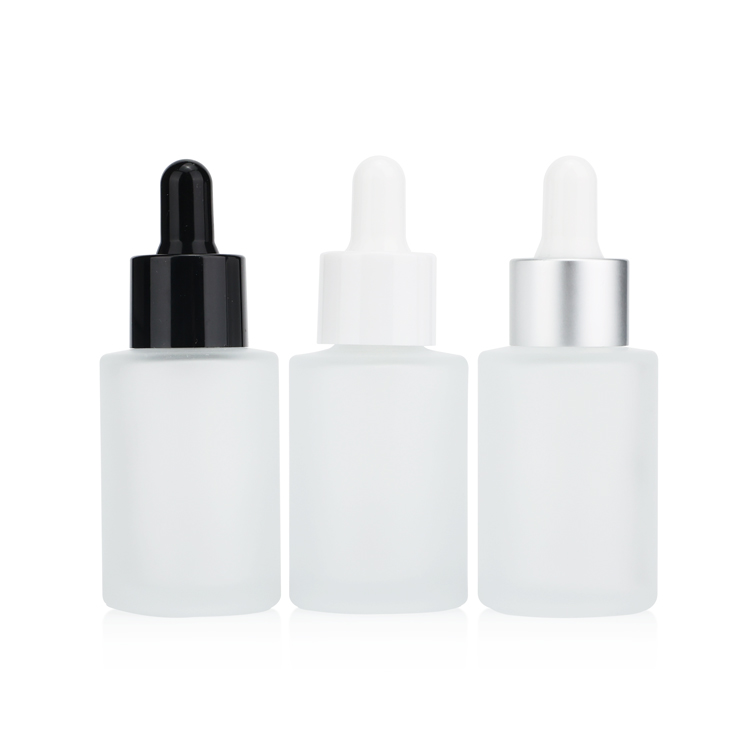 custom serum bottle 30ml essential oil bottle clear/frosted 30ml flat shoulder glass dropper bottle for skincare packaging