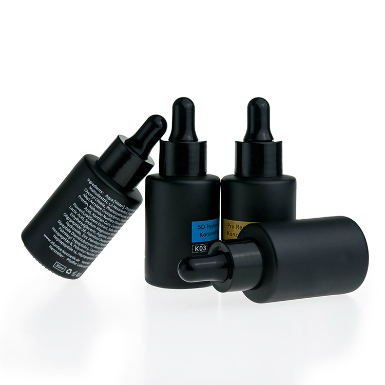 custom silk screen printing 20ml 30ml 40ml 50ml 60ml 80ml 100ml 120ml matte black serum glass bottle with dropper
