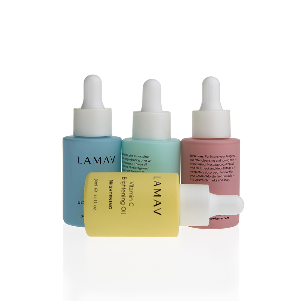 custom silk screen printing 20ml 30ml 40ml 50ml 60ml 80ml 100ml 120ml yellow frosted serum glass bottle with matte white dropper