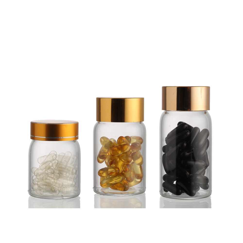 custom unique shape Wholesale 100ml 150ml clear gelatin vitamin capsule pill hemp bottle glass for pharmaceutical