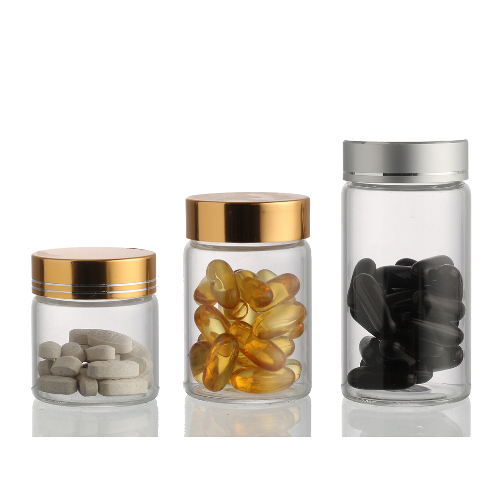 custom unique shape Wholesale 100ml 150ml clear gelatin vitamin capsule pill hemp bottle glass for pharmaceutical
