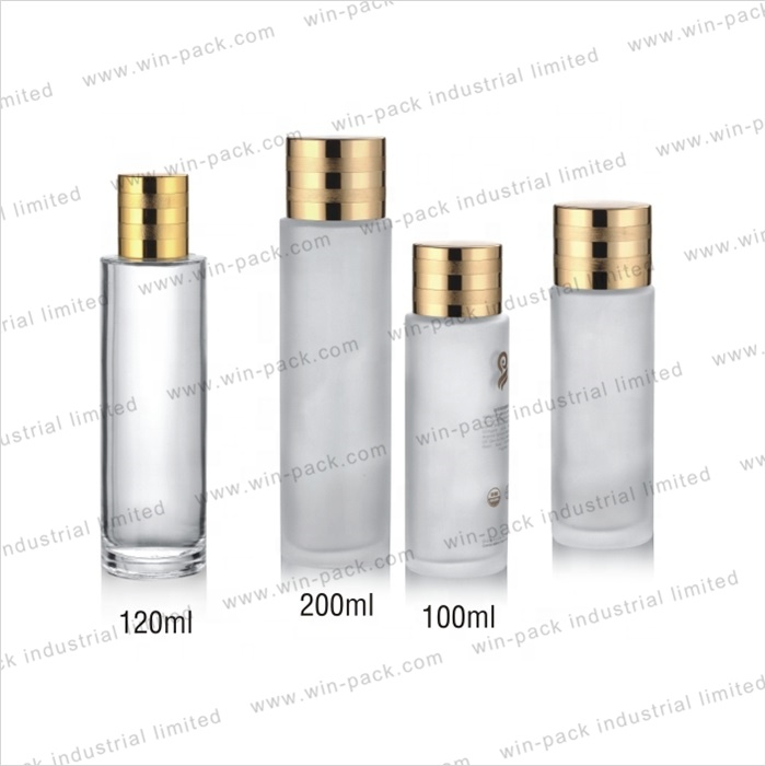 custom white color body lotion glass bottle with gold cap for skincare 100ml 120ml 200ml