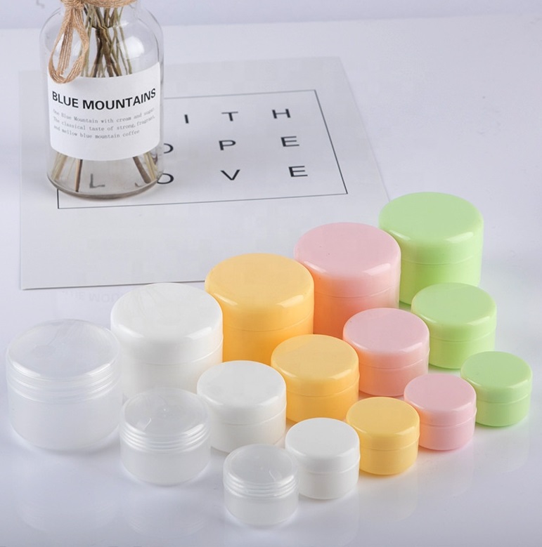 custom white pink yellow green pp jar gram cosmetic containers plastic cans of creams