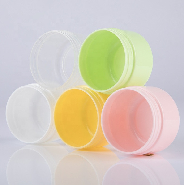 custom white pink yellow green pp jar gram cosmetic containers plastic cans of creams
