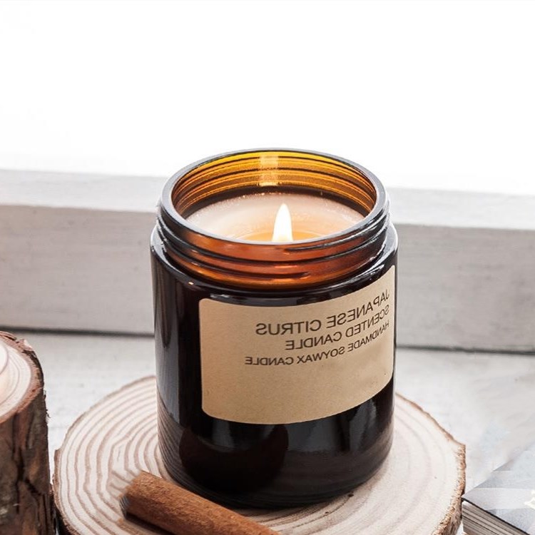 customised label empty scented candle aromatherapy amber candle jars in bulk with lid