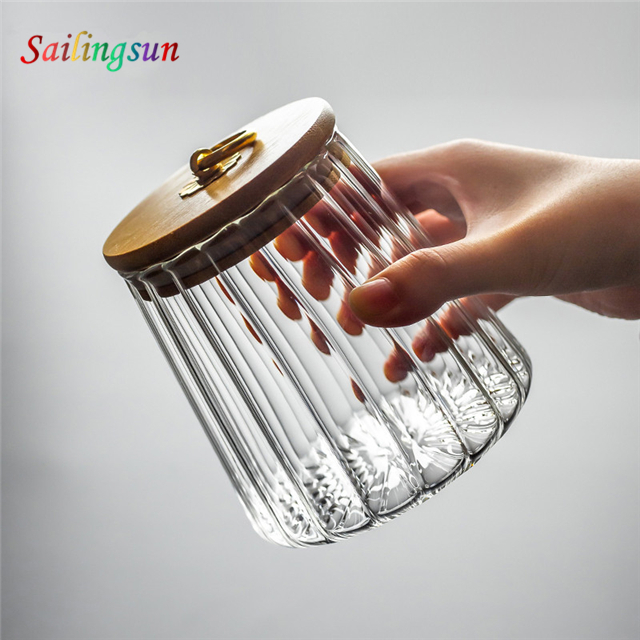 customization capacity hand craft stripe pyrex glass food storage cantainer