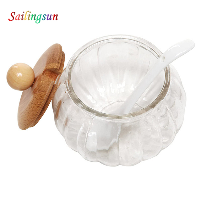 customization capacity with lid and spoon handmade pyrex glass jar set