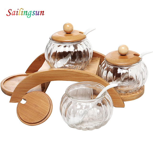 customization capacity with lid and spoon handmade pyrex glass jar set